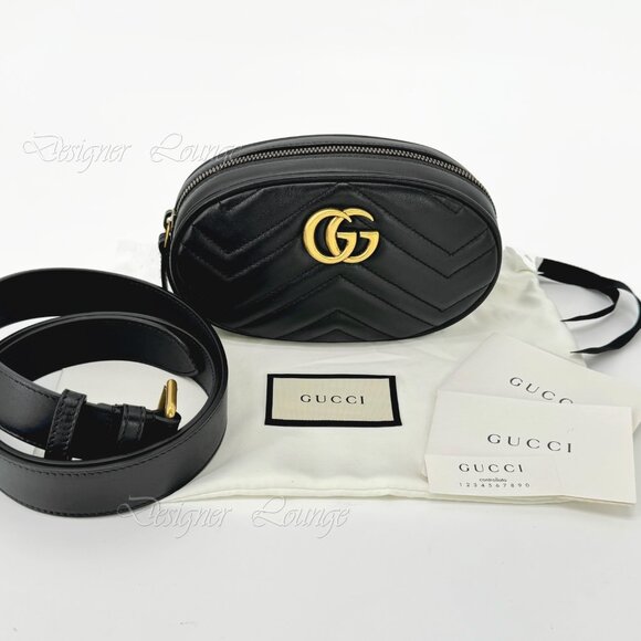 NEW GUCCI GG Marmont Matelasse Chevron Heart Black Leather Belt Bag Sz 85 cm - Picture 15 of 16